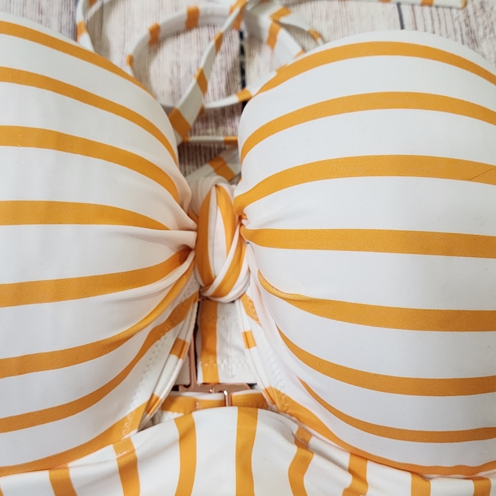 Shade & Shore Yellow and White Striped Bandeau Bikini - Picture 2 of 10